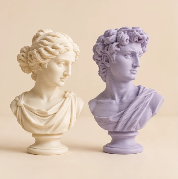Sample design: Miniature classical bust statues in ivory and lavender