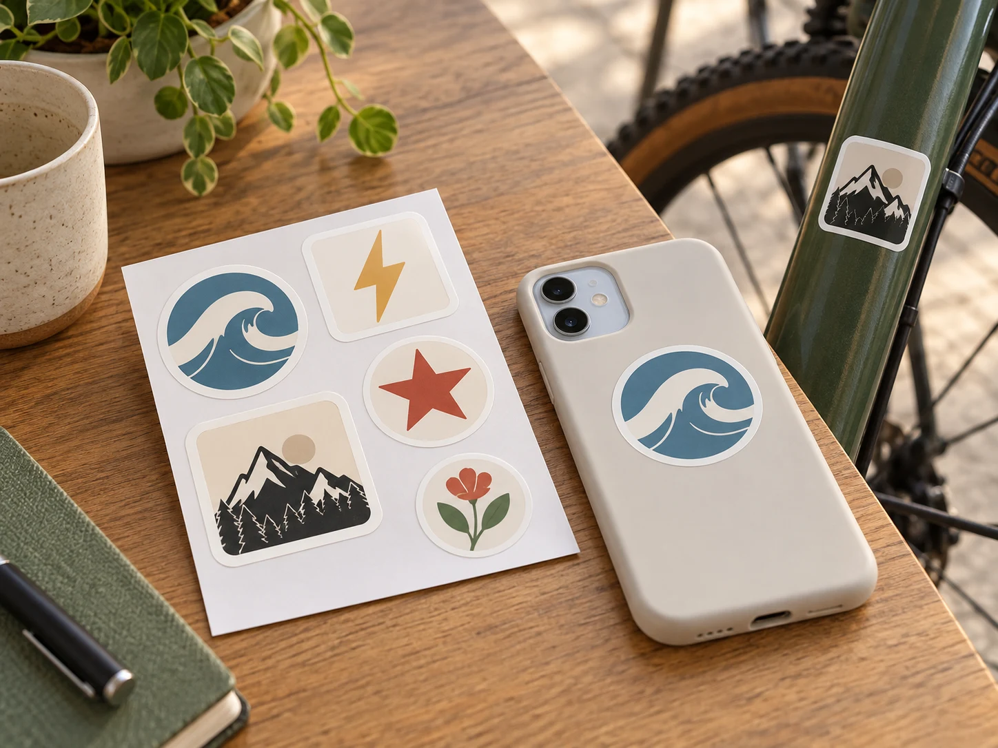 Small custom stickers for phone cases and bicycles, sample designs